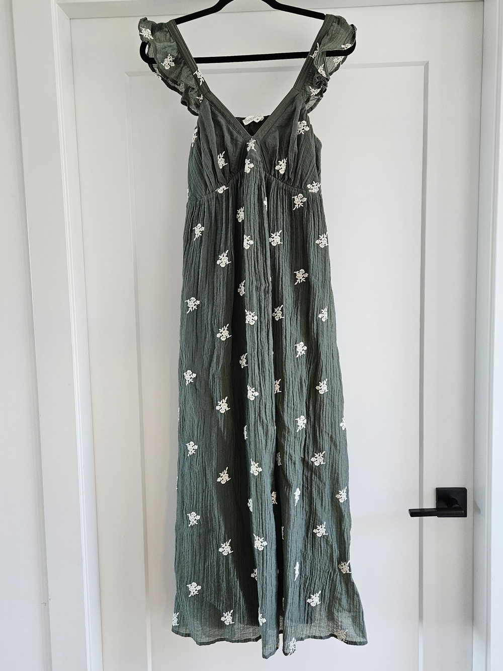 Wishlist Forest Green Floral Ruffle Strap Maxi Dress Sz Medium - Picture 2 of 5